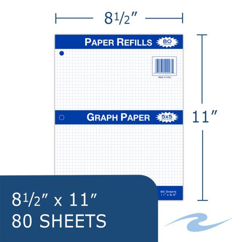 Filler Paper 8.5"x11" 5x5 Graph Ruled Case of 24 Packs of Filler Paper, 8.5"x11", 80 sheets of smooth medium weight 15# White Paper, 3-Hole Punched, 5x5 graph Ruled