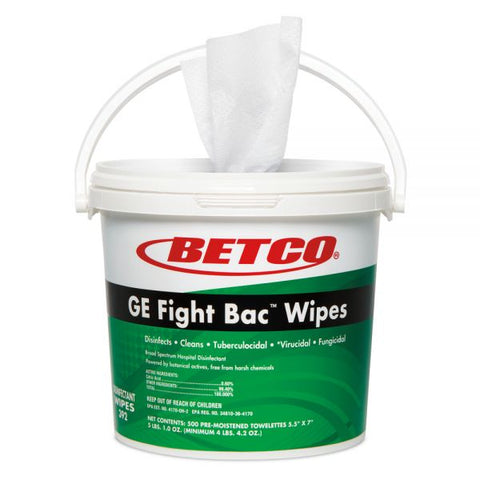 Betco GE Fight Bac Disinfectant Wipes, Bucket Of 500, Case of 4 Buckets