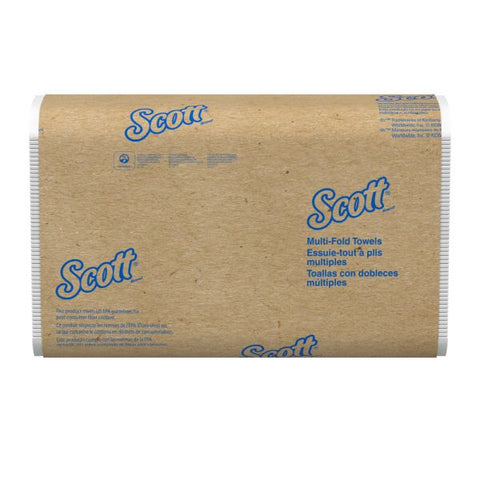 Scott Multi-Fold Paper Towels with Absorbency Pockets, 9 1/5 x 9 2/5, 1-Ply, White, 250 Sheets/Pack, 16 Packs/Carton