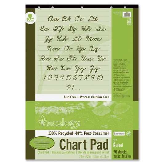 Ecology Recycled Chart Pads 24" x 32" - 1" Ruled - White - 70 Sheets