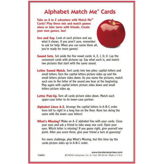 Alphabet Match Me Cards 3" x 4" - 52 Two-Sided Cards - Recommended Grades PreK-1