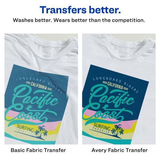 Avery Fabric Transfers, 8.5 x 11, White, 18/Pack