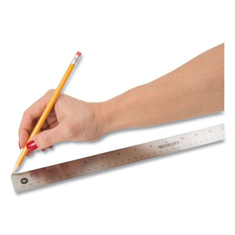 Westcott Stainless Steel Office Ruler With Non Slip Cork Base, Standard/Metric, 18" Long