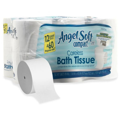 Angel Soft Coreless Toilet Paper 2 Ply - 750 Sheets/ Roll - 12 Rolls