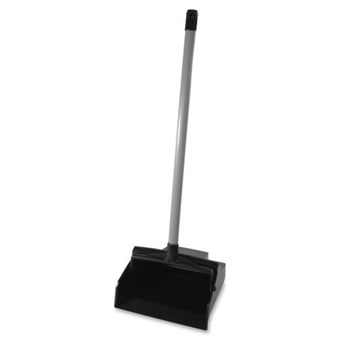 LobbyMaster Dustpan 12" Wide - Plastic, Polyvinyl Chloride (PVC) Handle - Black, Silver - 1 Each