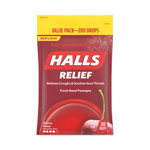 HALLS Relief Menthol Cough Suppressant - Oral Anesthetic, Cherry, Value Pack, 200/Pack