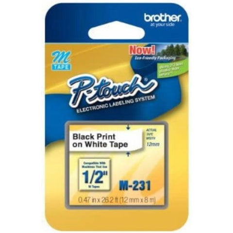 Brother P-Touch M Series Tape Cartridge for P-Touch Labelers, 0.47" x 26.2 ft, Black on White