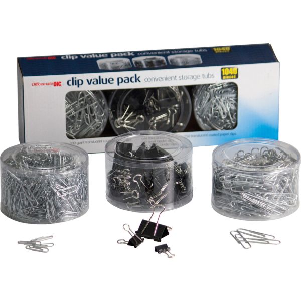 Officemate Clip Value Pack Clip value pack with and assortment of binder clips and paper clips.