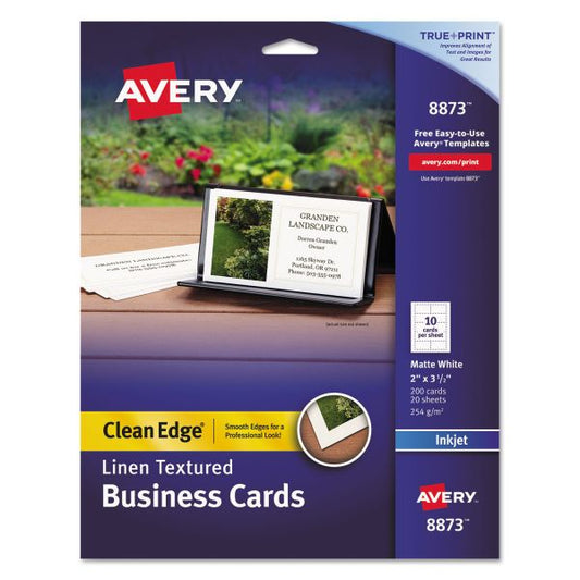 Avery Linen Texture True Print Business Cards, Inkjet, 2 x 3.5, White, 200 Cards, 10 Cards/Sheet, 20 Sheets/Pack