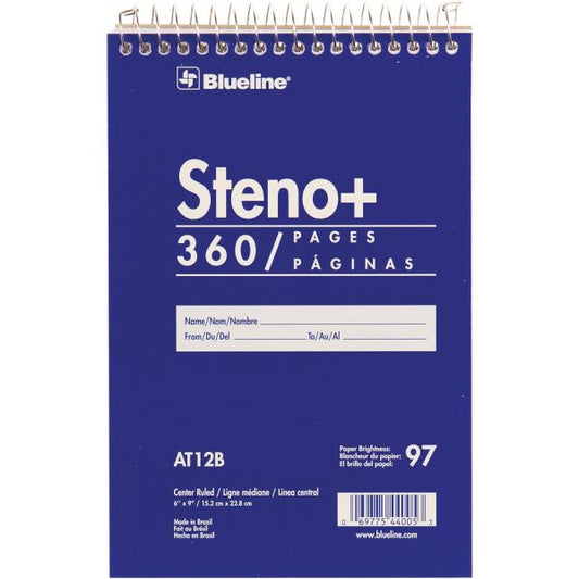 Blueline White Paper Wirebound Steno Pad 350 Sheets - Wire Bound - Front Ruling Surface - 6" x 9" - White Paper - Cardboard Cover - Stiff-cover - 1Each