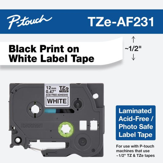 Brother TZe Adhesive Label Tape Cartridge 1/2" x 26.2 ft - Self-Adhesive - Laminated - White Label - Black Print - 1 Roll