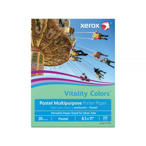 Xerox Vitality Colors Colored Multi-Use Print & Copy Paper, Letter Size (8 1/2" x 11"), 20 Lb, 30% Recycled, Green, Ream Of 500 Sheets