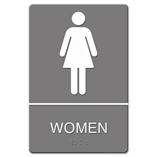 Headline Sign ADA Sign, Women Restroom Symbol w/Tactile Graphic, Molded Plastic, 6 x 9, Gray