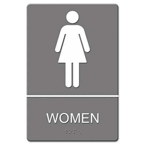 Headline Sign ADA Sign, Women Restroom Symbol w/Tactile Graphic, Molded Plastic, 6 x 9, Gray