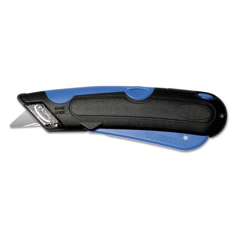 COSCO Easycut Self-Retracting Cutter with Safety-Tip Blade, Holster and Lanyard, 6" Plastic Handle, Black/Blue