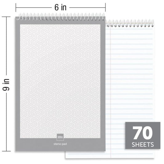 Steno Books, 6" x 9", Gregg Ruled, 70 Sheets, White, Pack Of 12