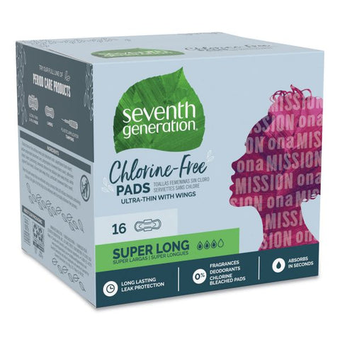 Seventh Generation Chlorine-Free Ultra Thin Pads with Wings, Super Long, 16/Pack