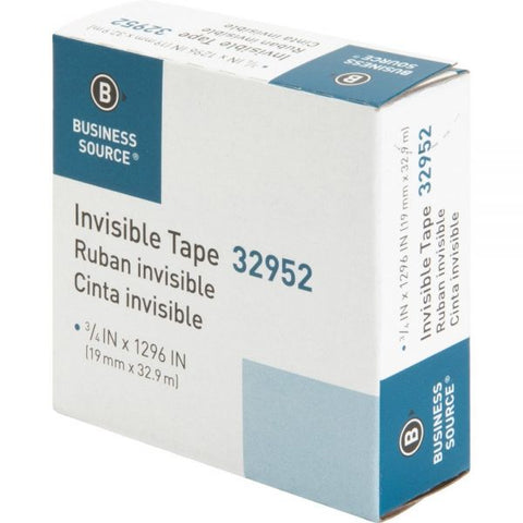 Business Source Premium Invisible Tape Refill, 3/4" x 1296", 1" Core, 1 Each 0.75" x 108 ft - 1" Core - Writable Surface - 1 Roll - Clear