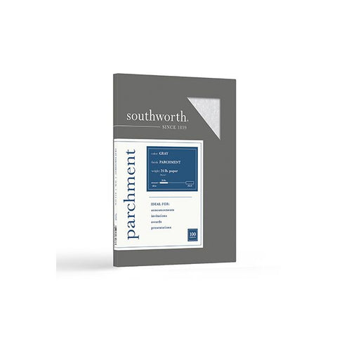 Southworth Parchment Specialty Paper, 24 lb Bond Weight, 8.5 x 11, Gray, 100/Pack