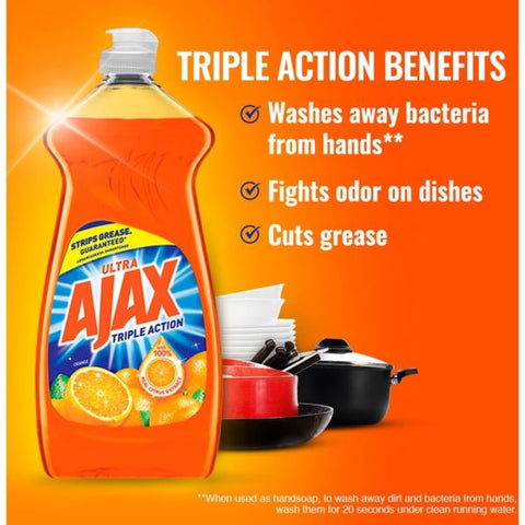 AJAX Triple Action Orange Dish Liquid - 52 fl. oz. Bottles - Liquid - 52 fl oz (1.6 quart) - 6 / Carton - Orange