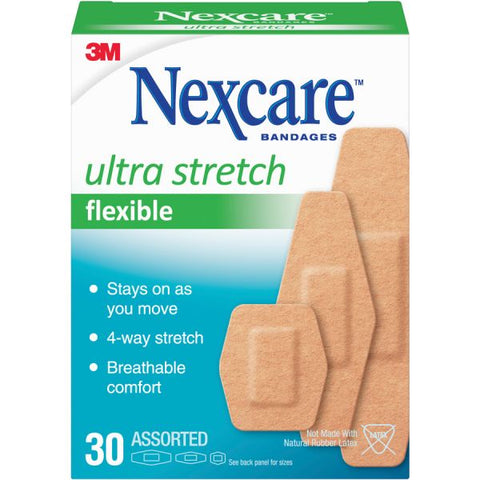 Nexcare Soft 'n Flex Bandages Assorted Sizes - 0.94" x 1.13", 1.13" x 3", 0.88" x 2.25" - 30/Box - 30 Per Box - Tan - Fabric