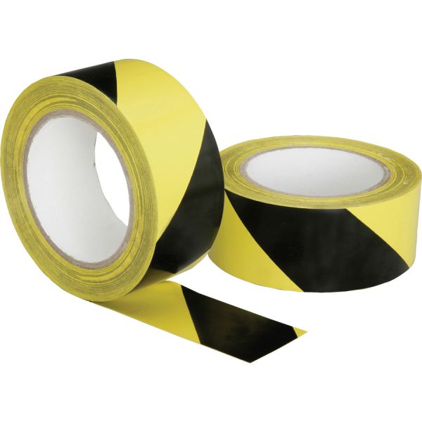 SKILCRAFT Floor Safety Striped Marking Tape 2" Width x 36 yd Length - 3" Core - Plastic, Vinyl - Flexible, Biodegradeable, Adhesive, Pressure Sensitive, Heavy Duty - Black, Yellow