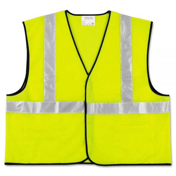 MCR Safety Class 2 Safety Vest, Polyester, Large Fluorescent Lime with Silver Stripe