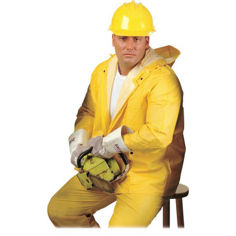 River City Three-piece Rainsuit Recommended for: Agriculture, Construction, Transportation, Sanitation, Carpentry, Landscaping - LargeWater Protection - Snap Closure - Polyester, Polyvinyl Chloride (PVC) - 1 Each - Yellow