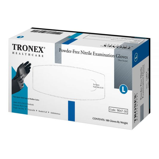 Tronex Fingertip-Textured Powder-Free Nitrile Exam Gloves, Large, Black, Pack Of 100 Gloves