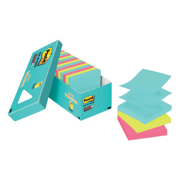 Post-it Notes Super Sticky Pop-Up Notes, 3" x 3", Supernova Neons Collection, 90 Notes Per Pad, Pack Of 18 Pads