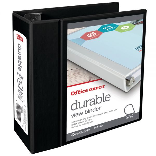 Durable View 3-Ring Binder, 5" Slant Rings, 49% Recycled, Black