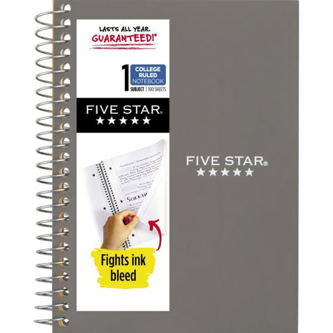 Five Star Notebook, 1-Subject, 4-3/8" x 7, College Rule, 100 Sheets, Gray