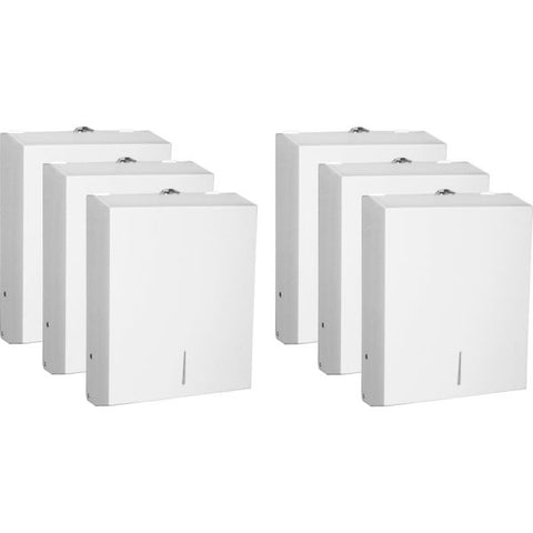 Genuine Joe Folded Paper Towel Dispensers 11" x 4.3" x 13.5" - Compatible With C Fold & Multifold Towels - Stainless Steel - White - 6/ Carton