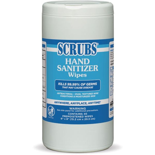 SCRUBS Hand Sanitizer Wipes Blue, White - Abrasive, Non-scratching, Textured - For Hand - 85 Per Canister - 6 / Carton