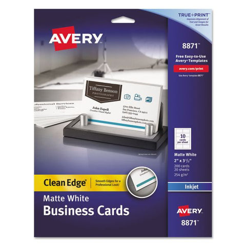 Avery True Print Clean Edge Business Cards, Inkjet, 2 x 3.5, White, 200 Cards, 10 Cards/Sheet, 20 Sheets/Pack