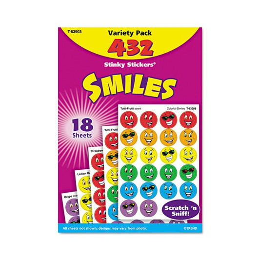 TREND Stinky Stickers Variety Pack, Smiles, Assorted Colors, 432/Pack