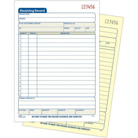 Adams Carbonless Receiving Record Book 50 Sheet(s) - 2 Part - Yes - 8.43" x 5.56" Sheet Size - 1 Each