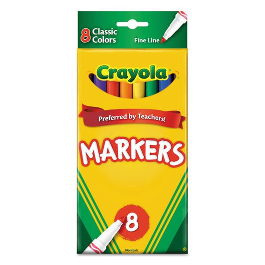 Crayola Non-Washable Marker, Fine Bullet Tip, Assorted Classic Colors, 8/Pack