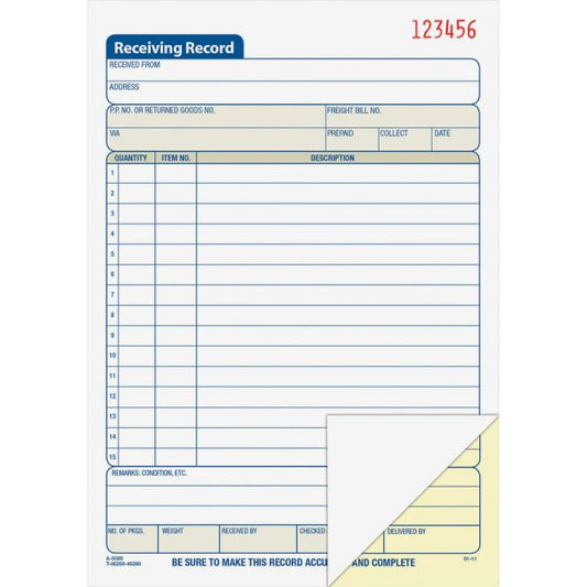 Adams Carbonless Receiving Record Book 50 Sheet(s) - 2 Part - Yes - 8.43" x 5.56" Sheet Size - 1 Each