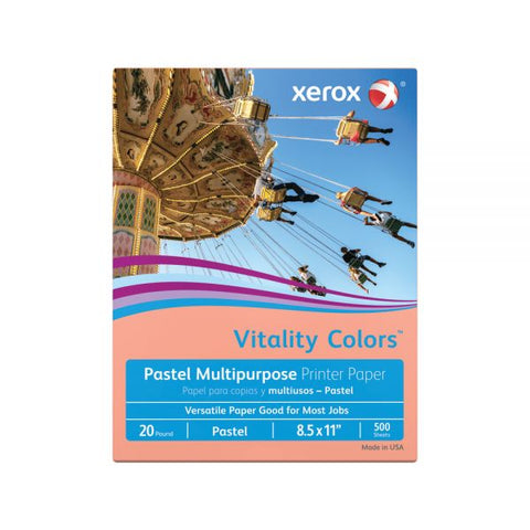 Xerox Vitality Colors Colored Multi-Use Print & Copy Paper, Letter Size (8 1/2" x 11"), 20 Lb, 30% Recycled, Salmon, Ream Of 500 Sheets