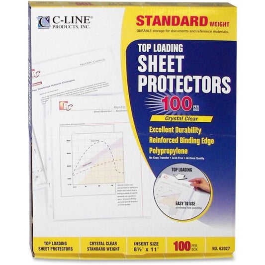 C-Line Top Loading Polypropylene Sheet Protector, Letter, Standard Weight, Clear, 100/Box