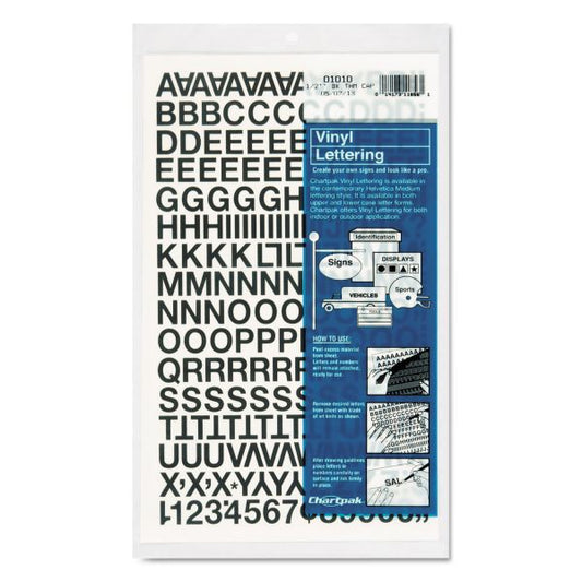 Chartpak Press-On Vinyl Letters and Numbers, Self Adhesive, Black, 0.5"h, 201/Pack