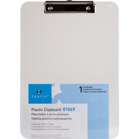 Business Source Transparent Plastic Clipboard 8 1/2" x 11" - Plastic - Clear - 1 Each