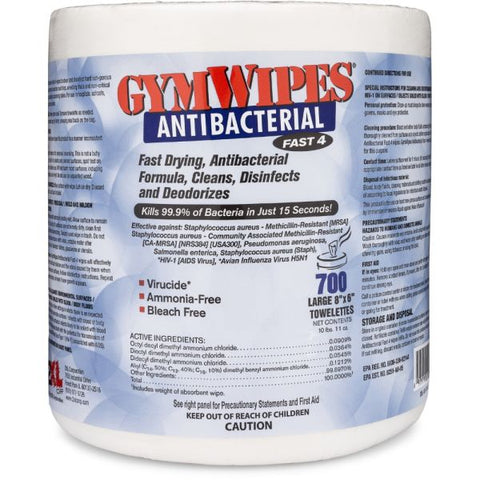 2XL Antibacterial Gym Wipes Refill, 6 x 8, 700 Wipes/Pack, 4 Packs/Carton