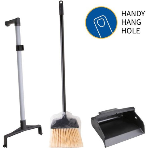 Genuine Joe Plastic Lobby Dust Pan Combo Kit 32" Pan Handle Length - Black