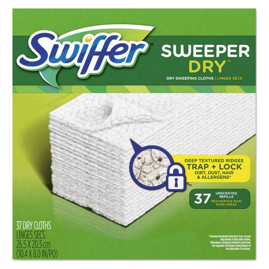 Swiffer Dry Refill Cloths, White, 10.4 x 8, 37/Box, 4 Boxes/Carton