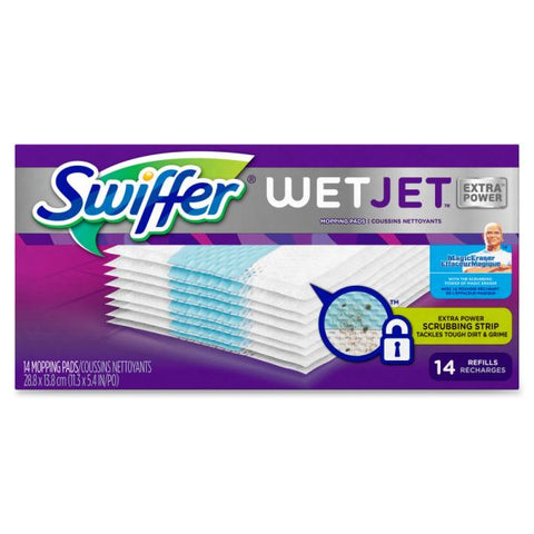 Swiffer WetJet System Refill Pads, 11.3" x 5.4", Heavy Duty, White, 14/Box