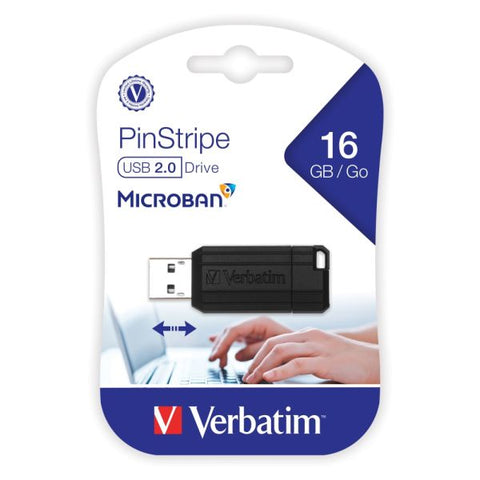 Verbatim PinStripe USB Flash Drive, 16GB, Black