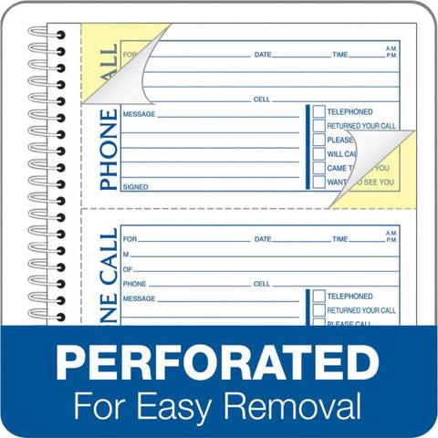 Adams Spiral Bound Phone Message Books 400 Sheet(s) - Spiral Bound - 2 Part - 5.25" x 11" Sheet Size - Assorted Sheet(s) - Recycled - 1 Each