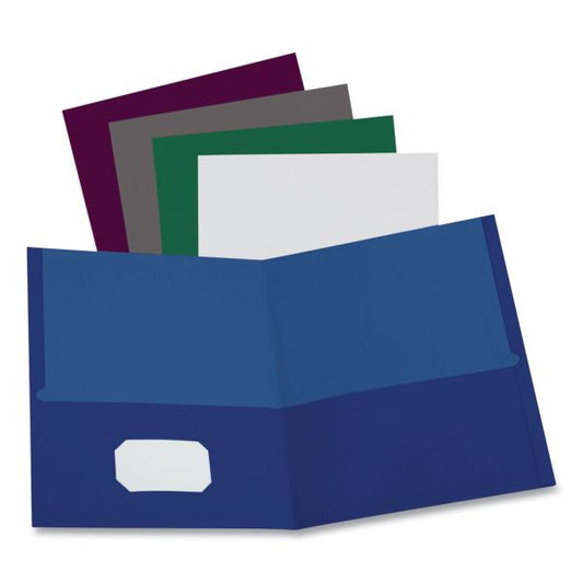 Oxford Linen Finish Twin Pocket Folders, 100-Sheet Capacity, Navy, 25/Box